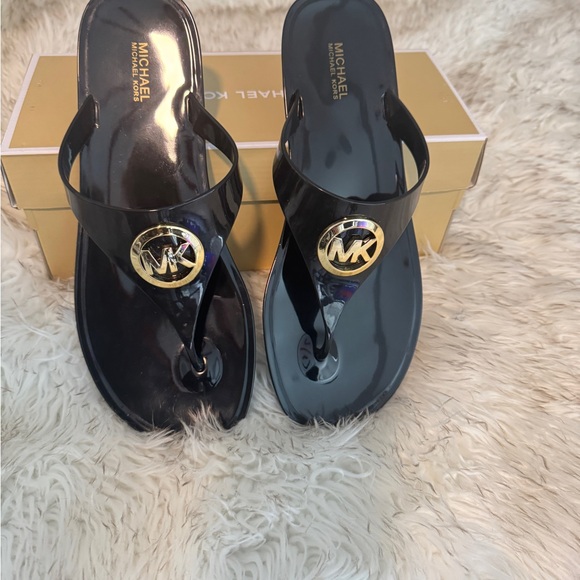 Michael Kors Black and Gold Slide Sandals - Picture 3 of 5